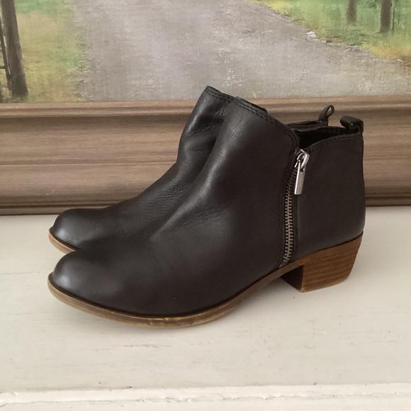 Lucky Brand Basel Ankle Bootie in Black Leather with Dual Zipper Detail - Picture 1 of 14